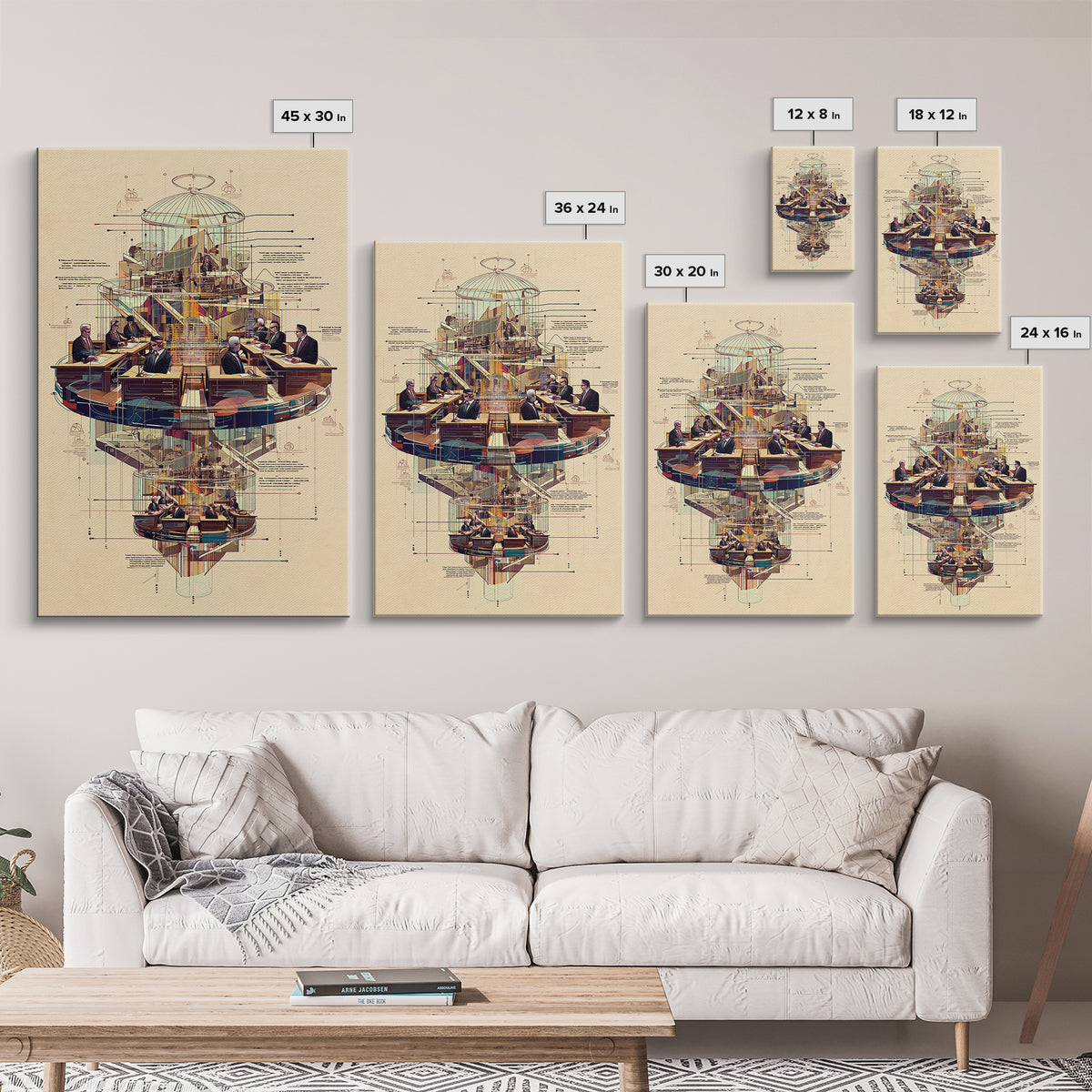 Futuristic Council Chamber Wall Art, Architectural Diagram, Modern Afrocentric Decor, Geometric Office Canvas Print Gift
