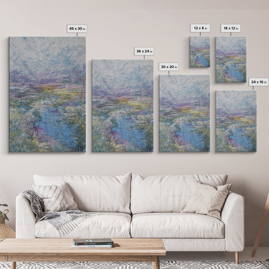 Pastel Horizon Abstract Wall Art, Blue Lavender Landscape, Modern Unique Canvas Print, Dreamy Office Decor Gift For Home