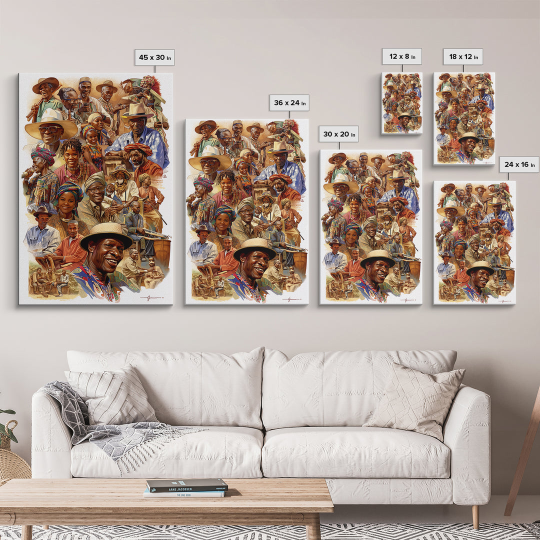 Joyful African Community Collage With Musicians, Canvas Print, African Celebration, Black Art, Cultural Wall Decor, Gift For Her