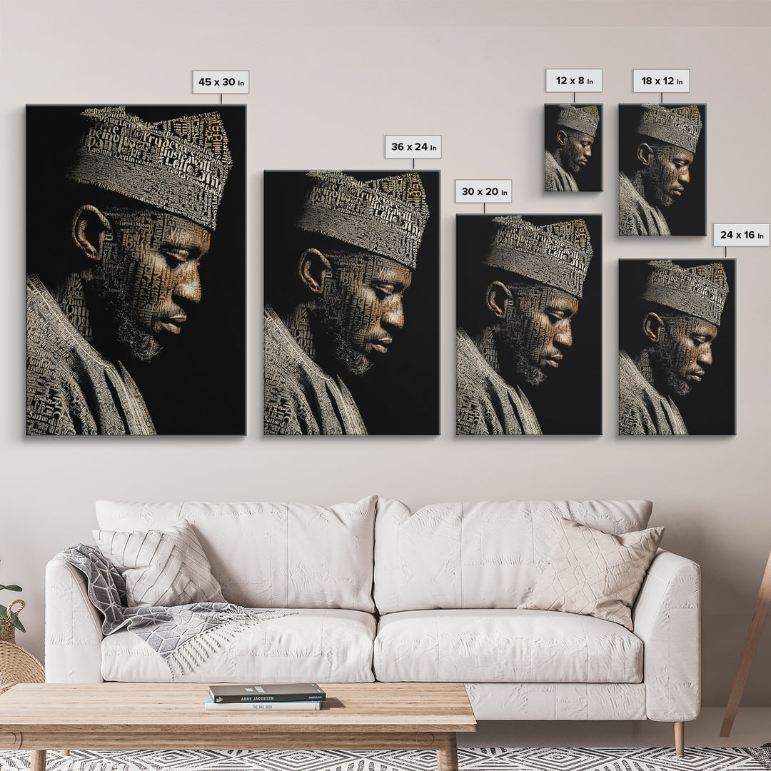 African Man Typography Profile Canvas Print, Black Art Portrait, Afrocentric Artwork, Modern Black Culture Wall Decor Gift