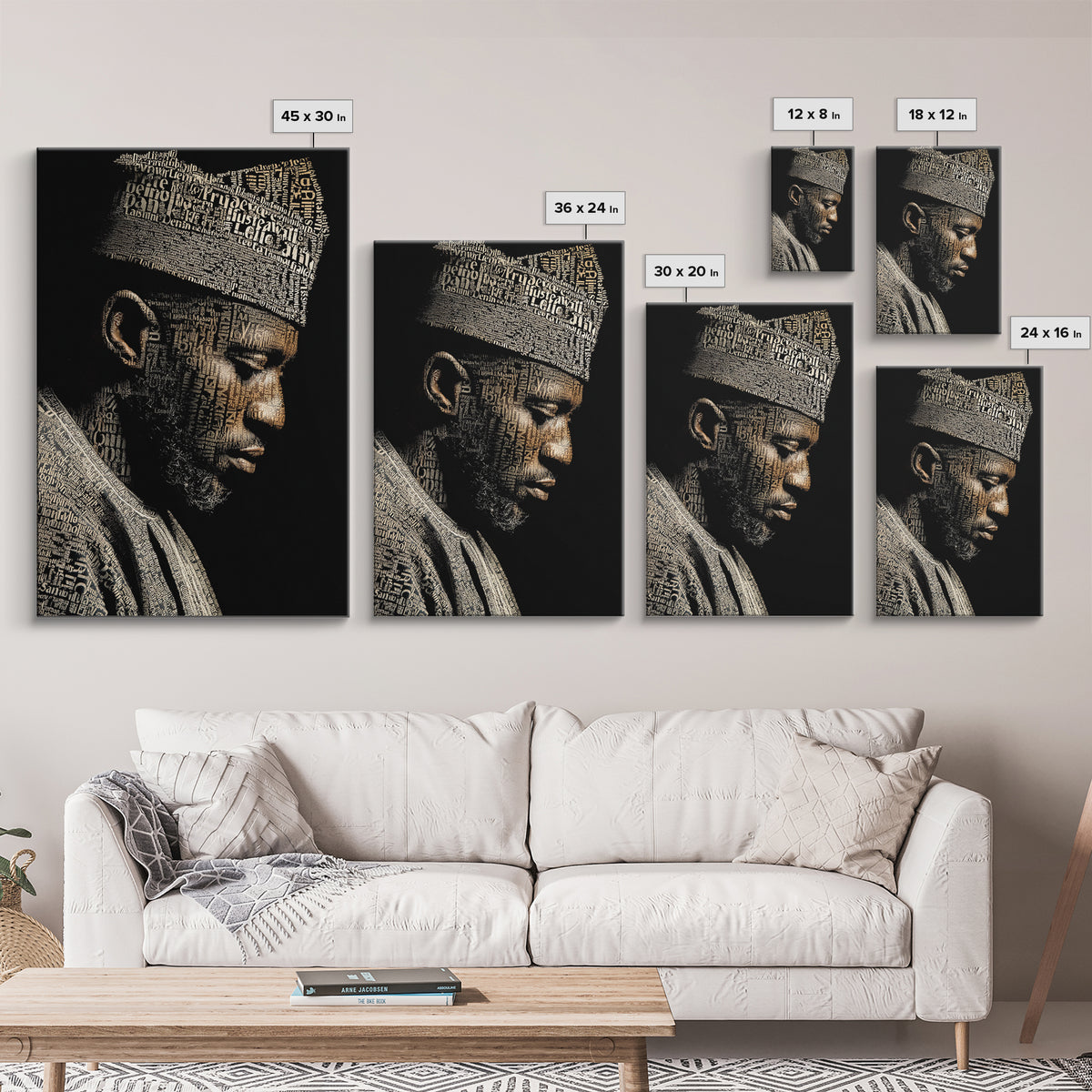 African Man Typography Profile Canvas Print, Black Art Portrait, Afrocentric Artwork, Modern Black Culture Wall Decor Gift