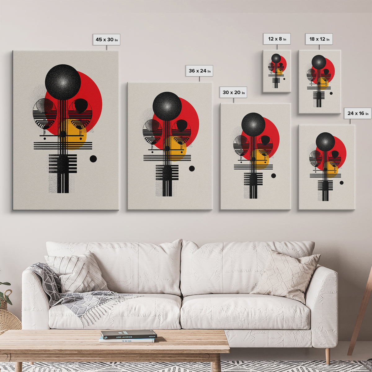 Geometric Afro Abstract Canvas Print, Red Black Gold Modern Wall Decor, African Inspired Minimalist Art, Bold Home Decor