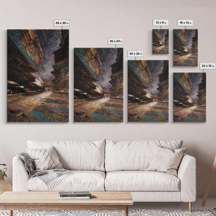 Starry Canyon African Landscape Wall Art, Ethnic Texture Night Sky Print, Earth Tone Boho Decor, Unique Canvas Gift For Home