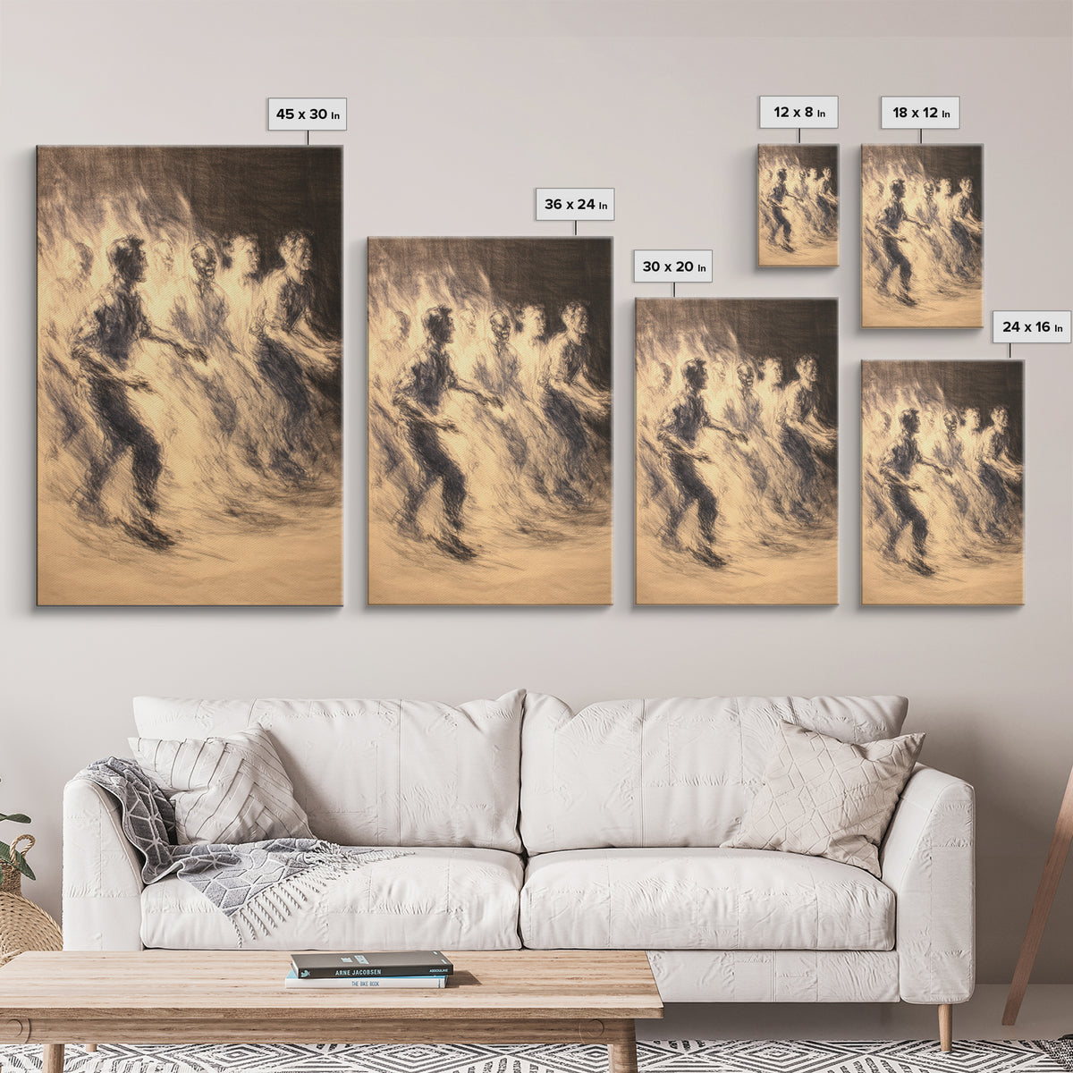 Sepia African Dancers Canvas Print, Expressive Charcoal Figure Art, Cultural Wall Decor, Motion Study For Living Room Decor
