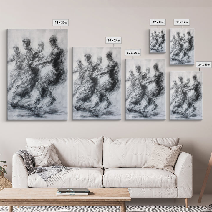 Monochrome African Dancers Wall Art, Charcoal Figure Drawing, Abstract Motion Print, Minimalist Black And White Decor Gift