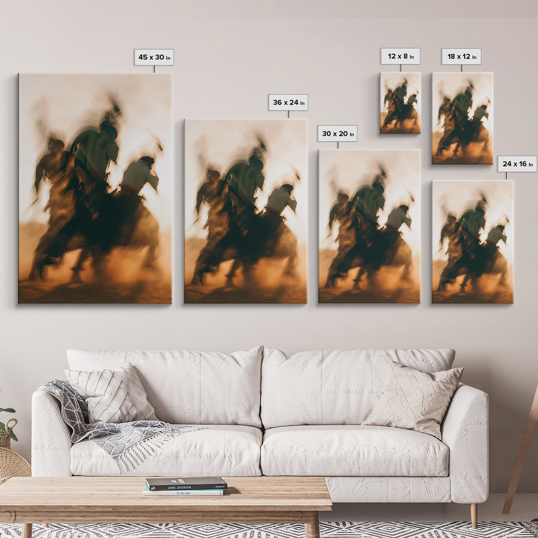 Galloping African Warriors On Horseback, African Warrior Art, Framed Canvas Print, Safari Decor, Cultural Wall Decor Gift