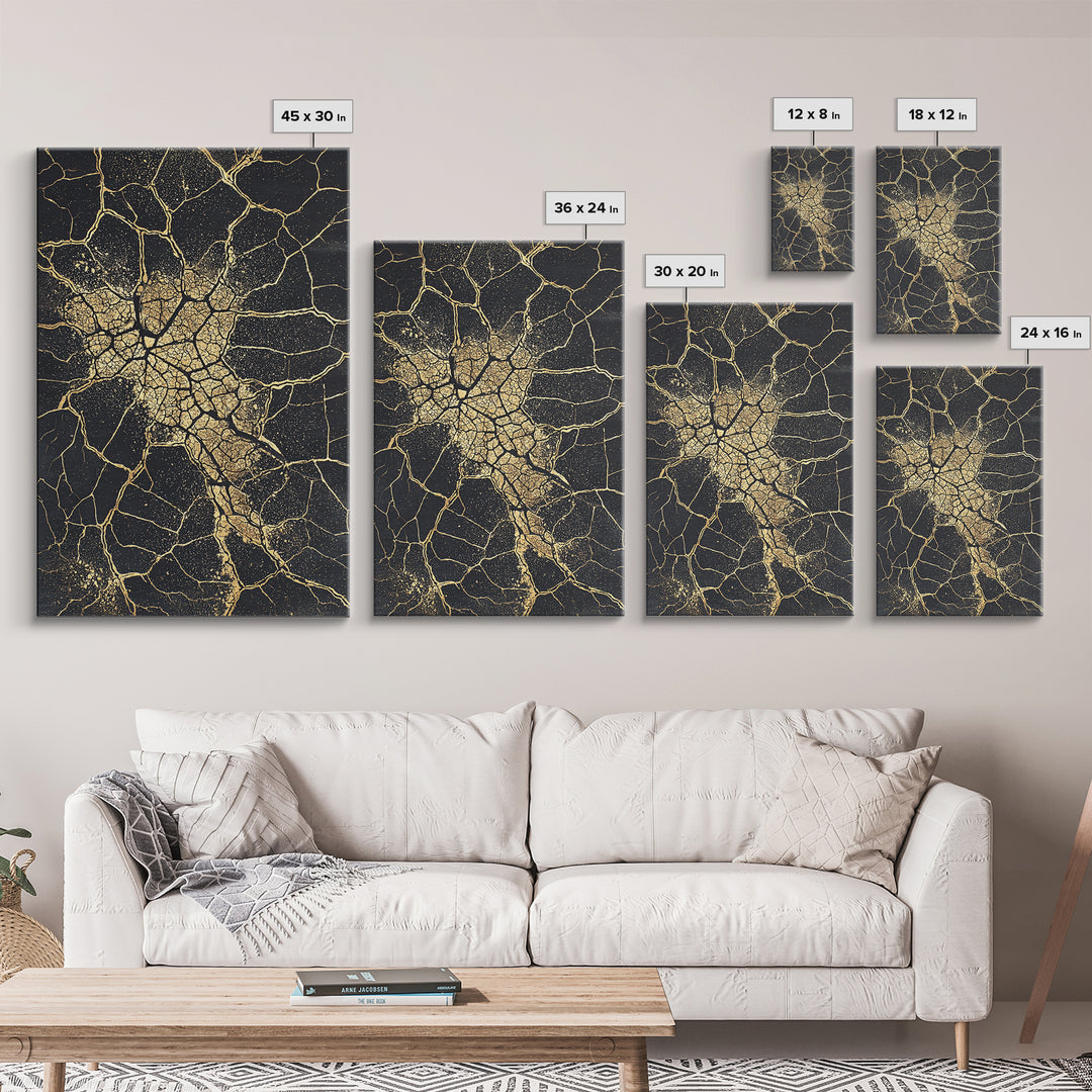 Golden Africa Map Crackle Silhouette, African Wall Art, Framed Canvas Print, Afrocentric Motherland Home Decor, Black History Gift