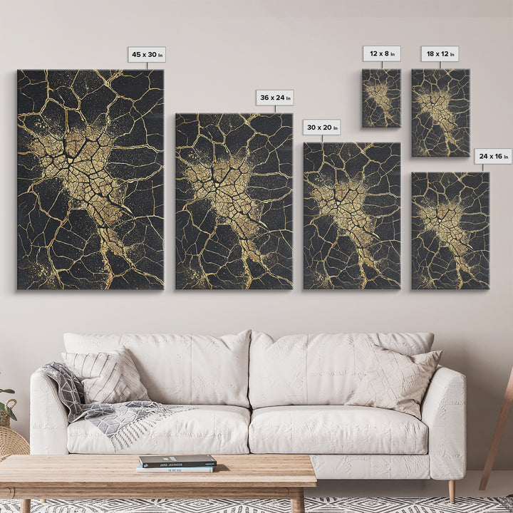 Golden Africa Map Crackle Silhouette, African Wall Art, Framed Canvas Print, Afrocentric Motherland Home Decor, Black History Gift
