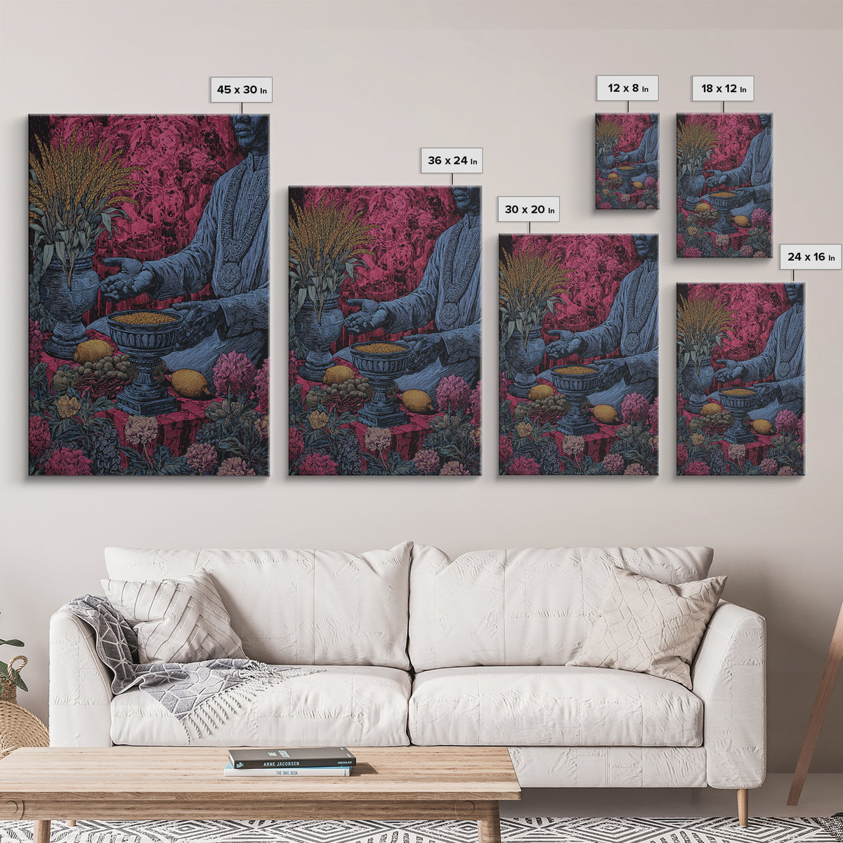 Floral Ritual Still Life With Reaching Hand, Cultural Wall Art, Framed Canvas Print, Afrocentric Ceremony Home Decor Gift