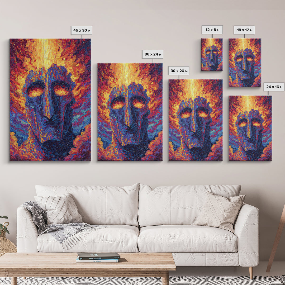 Fiery African Mask Canvas Print, Abstract Tribal Face Painting, Afrocentric Wall Decor, Modern Colorful African Art Gift