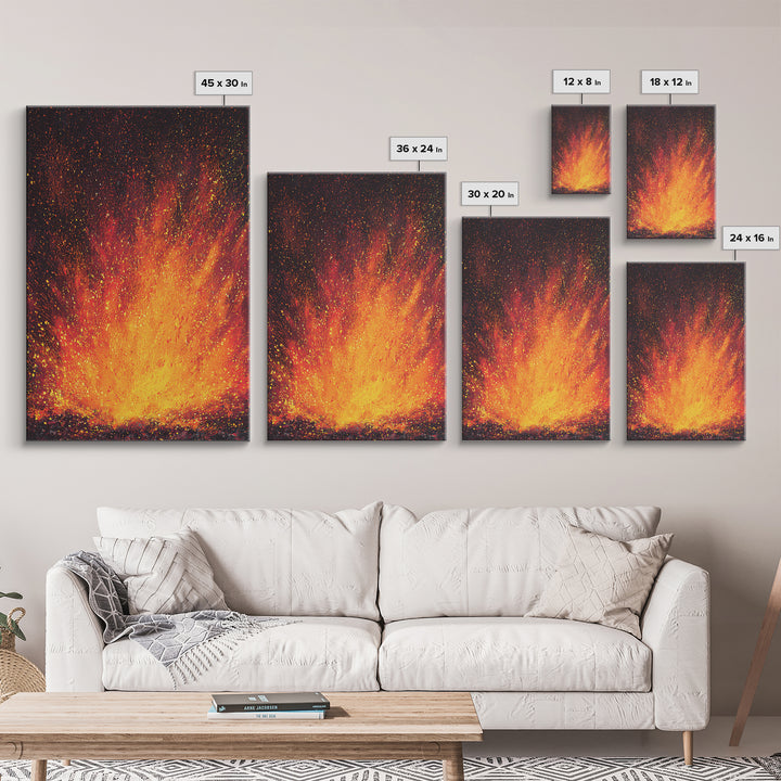 Golden Fireburst Abstract Canvas Print, Red Orange Spark Painting, Modern Wall Decor, Bold Statement Art, Luxury Canvas Gift