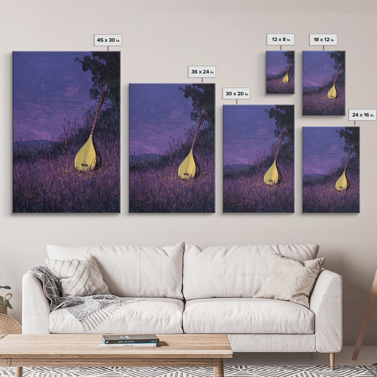 Glowing Kora In Purple Grass Wall Art, African Music Night Scene, Afrocentric Decor, Dreamy Cultural Canvas Print, Gift For Music Lovers