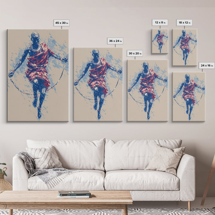 Maasai Warrior Jump Rope Dance Wall Art, African Tribal Art Print, Red Blue Athletic Portrait, Cultural Home Decor Gift For Him