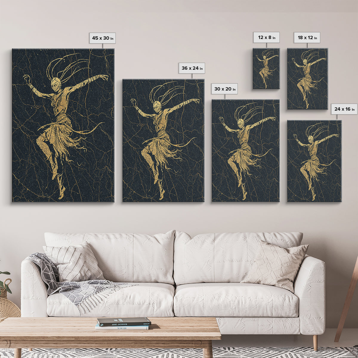 Gold Tribal Dancer On Black Cracked Texture Canvas Print, African Mask Art, Elegant Abstract Wall Decor, Spiritual Home Gift
