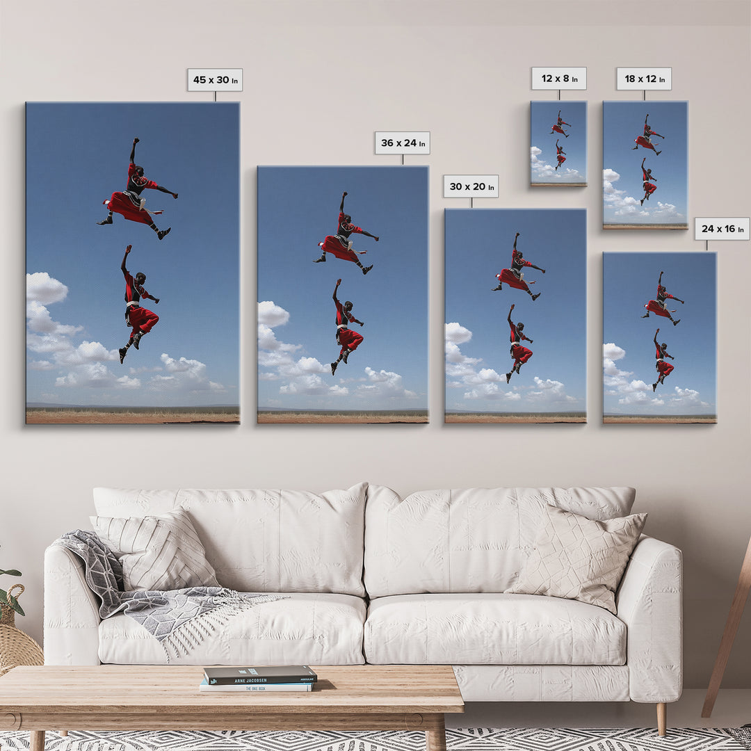 Maasai Jumping Dance Wall Art, African Warrior Art, Kenya Safari Decor, Tribal Photography Canvas Print For Living Room Decor