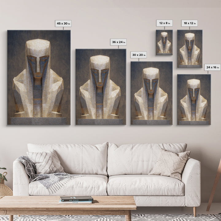 Geometric African Sculpture Framed Canvas Print, Abstract African Art, Gold Tribal Statue Wall Art For Modern Home Decor