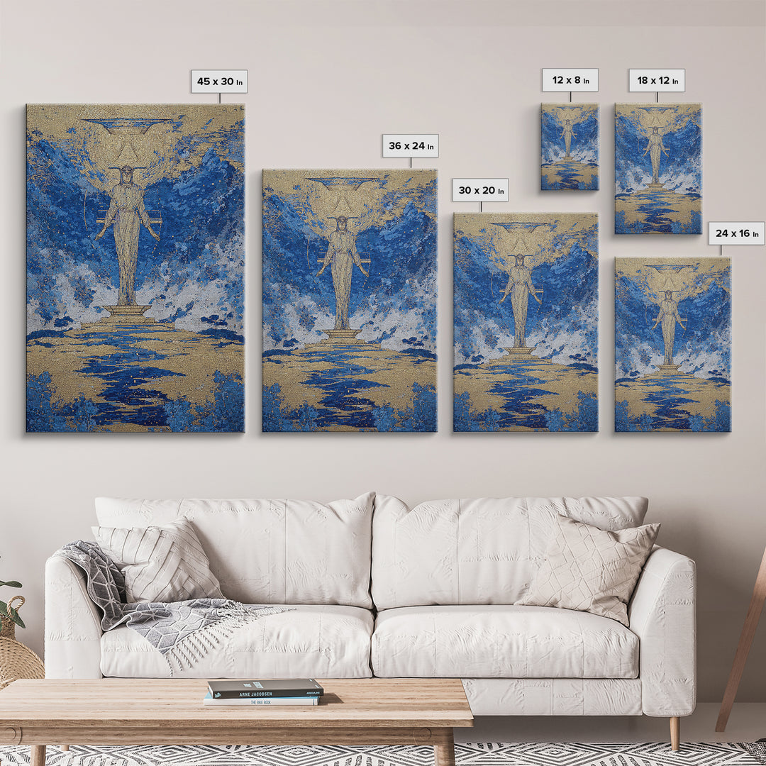 Blue Gold Egyptian Goddess Wall Art, African Egyptian Art, Textured Spiritual Canvas Print, Ancient Culture Home Decor Gift