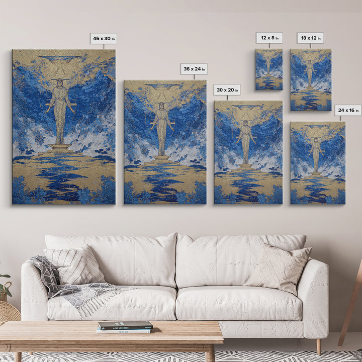 Blue Gold Egyptian Goddess Wall Art, African Egyptian Art, Textured Spiritual Canvas Print, Ancient Culture Home Decor Gift