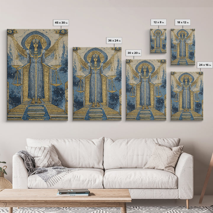 Egyptian Goddess Of Justice Wall Art, African Egyptian Art, Blue Gold Spiritual Canvas Print, Ancient Culture Home Decor Gift