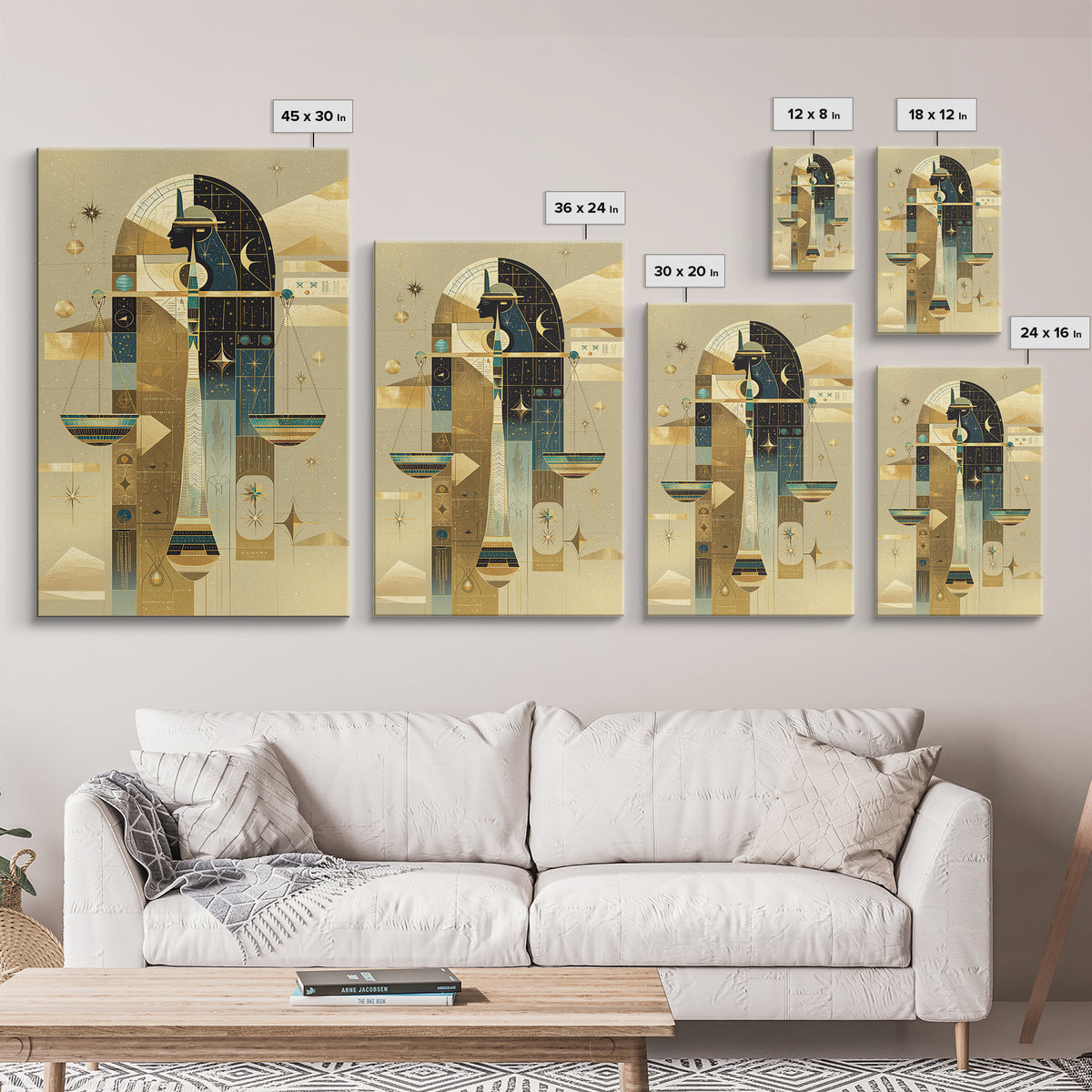 Anubis And Scales Framed Canvas Print, African Egyptian Art, Gold Black Wall Art, Mystical Spiritual Home Decor Gift For Her