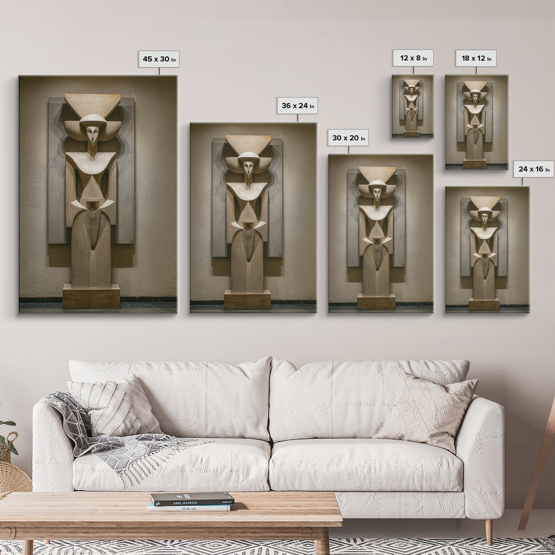 Abstract African Stone Sculpture Framed Canvas Print, Tribal Statue Wall Decor, Gallery Museum Art, Afrocentric Home Decor