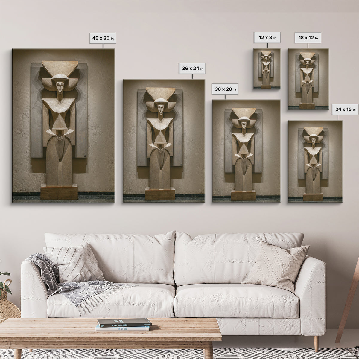 Abstract African Stone Sculpture Framed Canvas Print, Tribal Statue Wall Decor, Gallery Museum Art, Afrocentric Home Decor