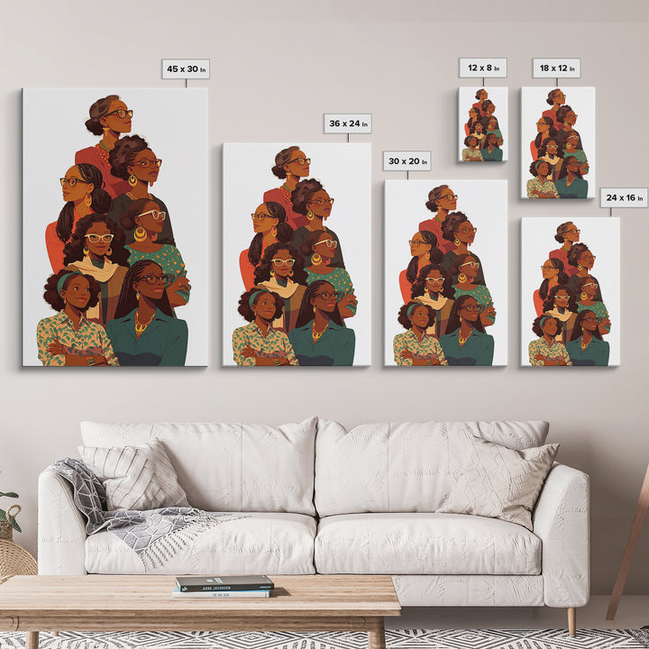 Stylish Black Women Group Portrait Wall Art, African American Art Print, Feminine Office Decor, Black Girl Magic Gift For Her