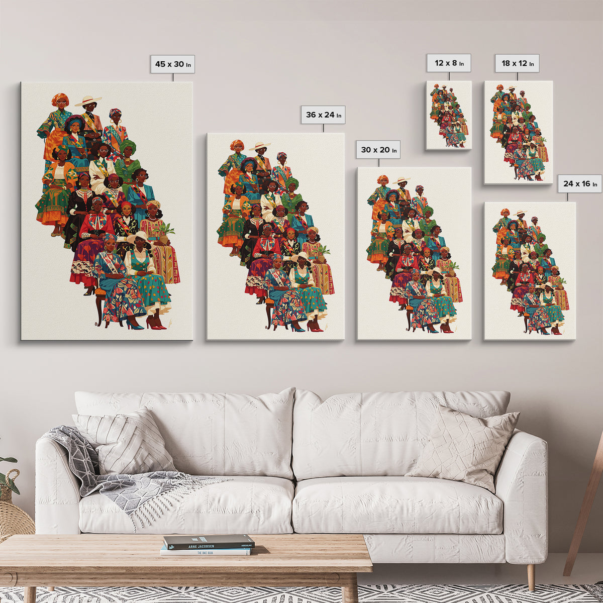 Elegant African Women Fashion Ensemble Framed Canvas Print, Ankara Wall Art, Black Queens Decor, Afrocentric Statement Gift