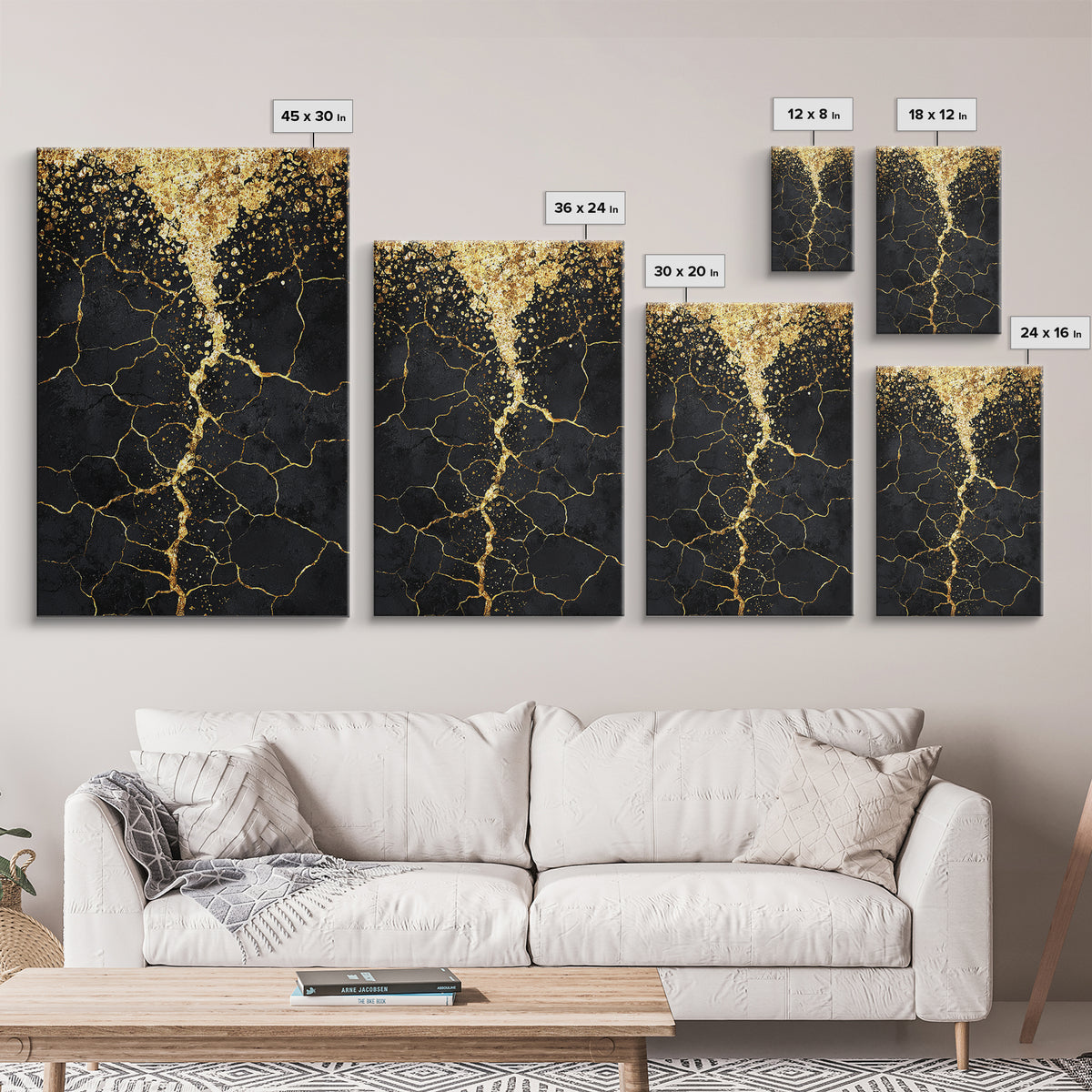 Black Gold Cracked Abstract Wall Art, Luxury Canvas Wall Art, Modern African Art Decor, Textured Art Print, Home Decor Gift