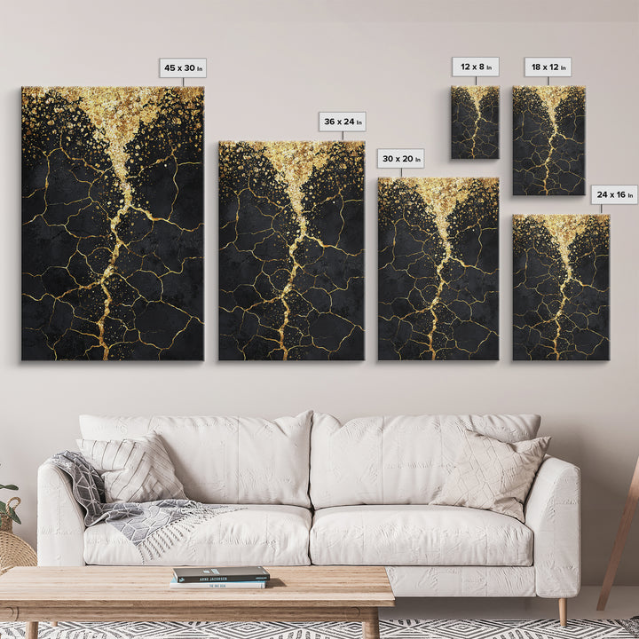 Black Gold Cracked Abstract Wall Art, Luxury Canvas Wall Art, Modern African Art Decor, Textured Art Print, Home Decor Gift