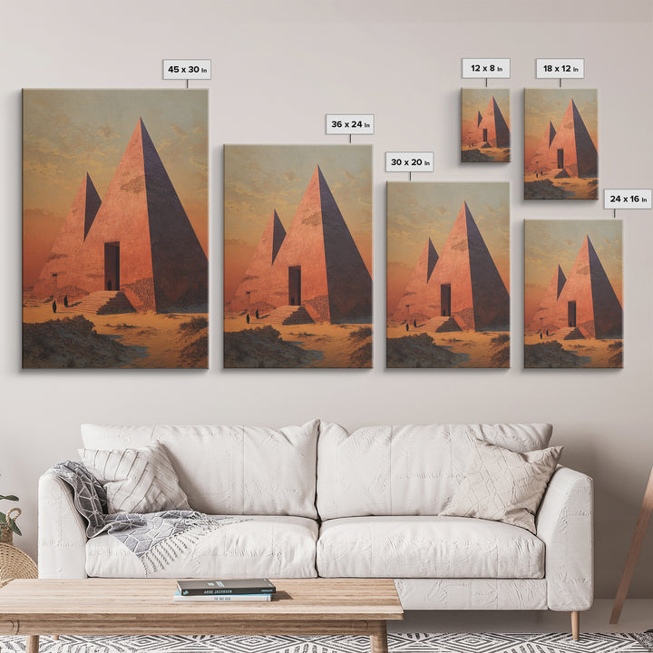 Sunset Egyptian Pyramids Framed Canvas Print, Ancient African Art, Desert Landscape Wall Decor, Cultural Home Decor Gift