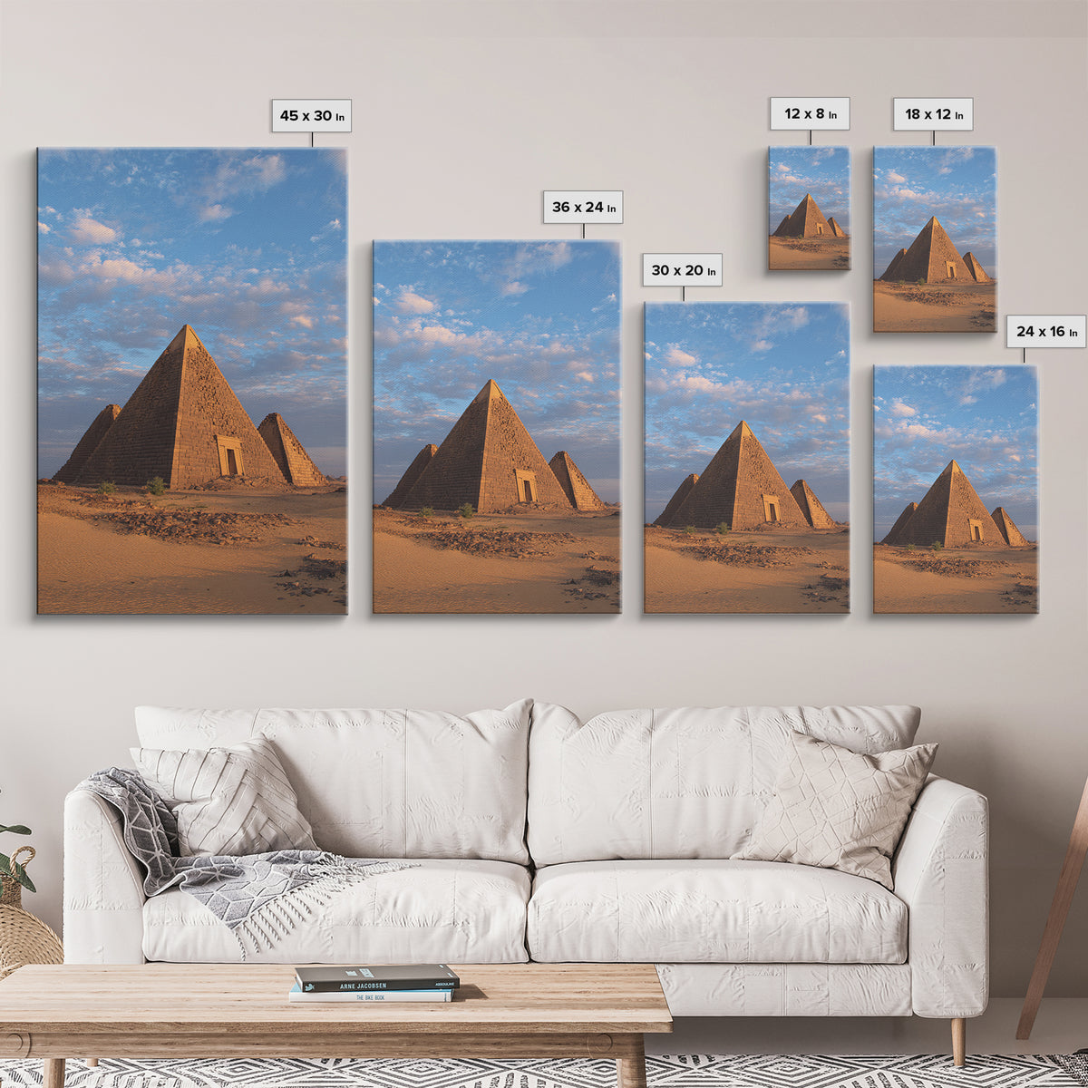Nubian Pyramids Under Blue Sky Canvas Print, African Landscape, Sudan Travel Art, Desert Wall Decor, Ready To Hang Home Decor Art