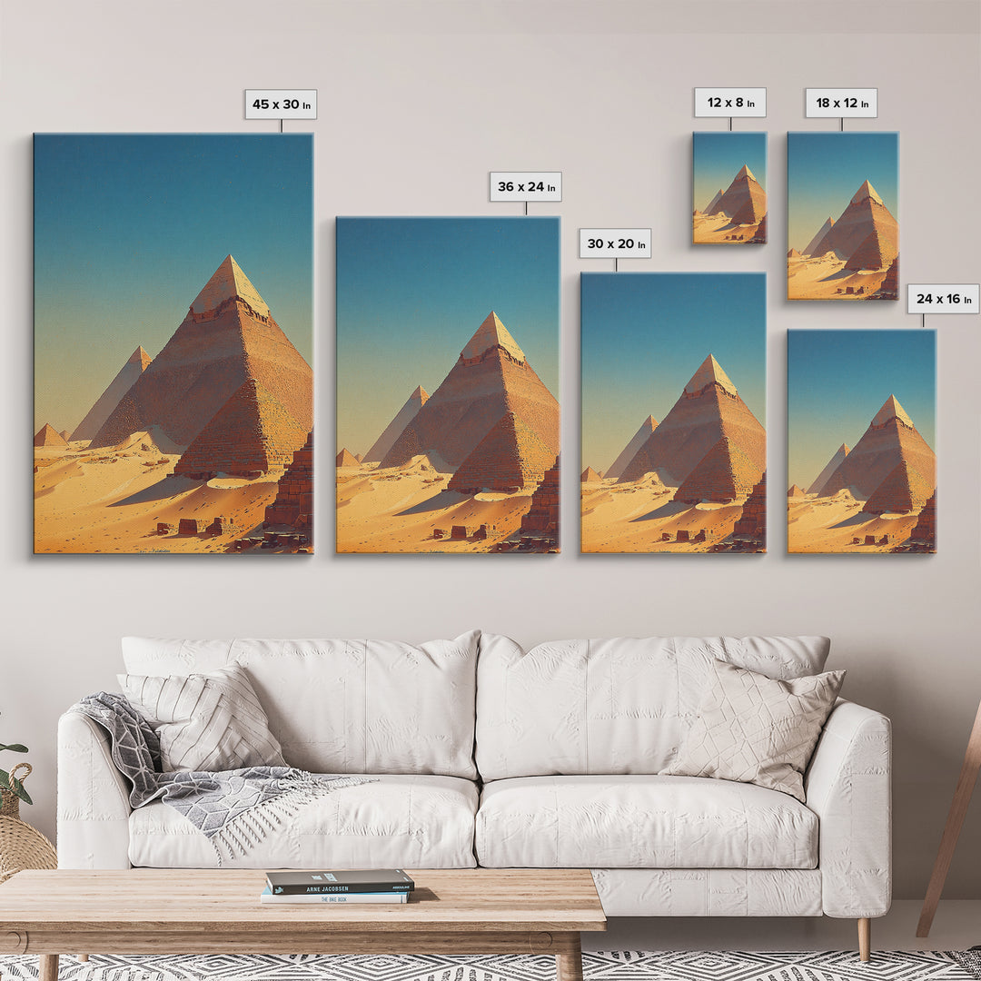 Golden Sand Egyptian Pyramids Wall Art, Ancient African Art Print, Sahara Desert Landscape, Travel Poster, Office Decor Gift