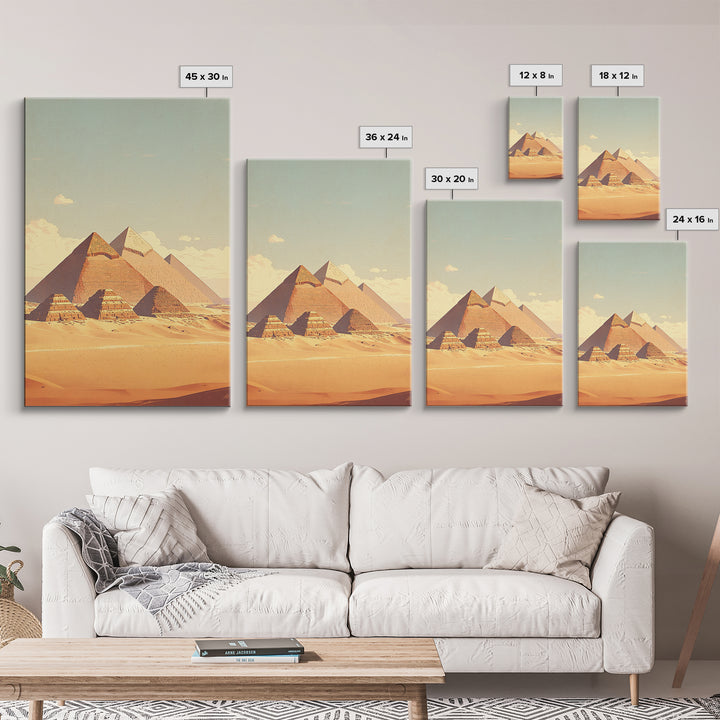 Soft Pastel Egyptian Pyramids Canvas Print, Ancient African Art, Minimalist Desert Landscape, Beige Wall Art, Home Decor