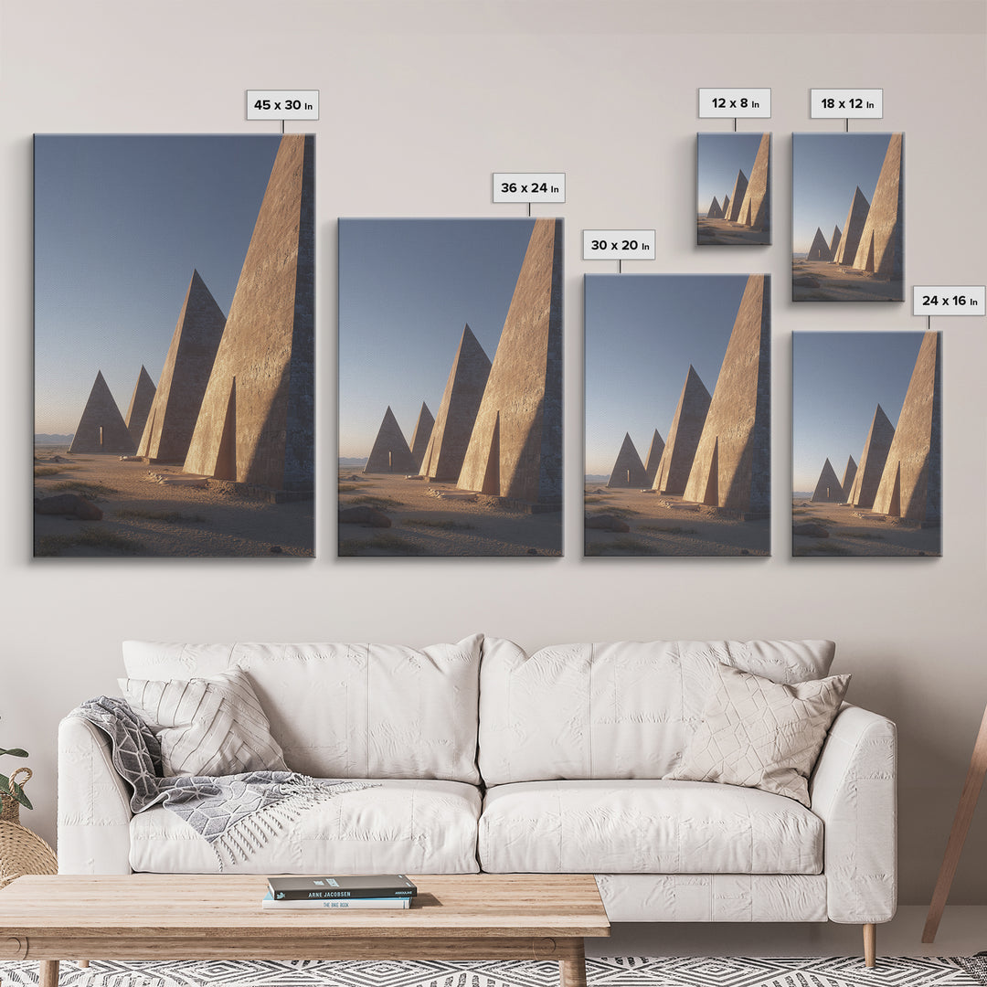 Row Of Monumental Pyramids Wall Art, African Egyptian Art Print, Modern Architecture, Desert Landscape, Statement Wall Decor