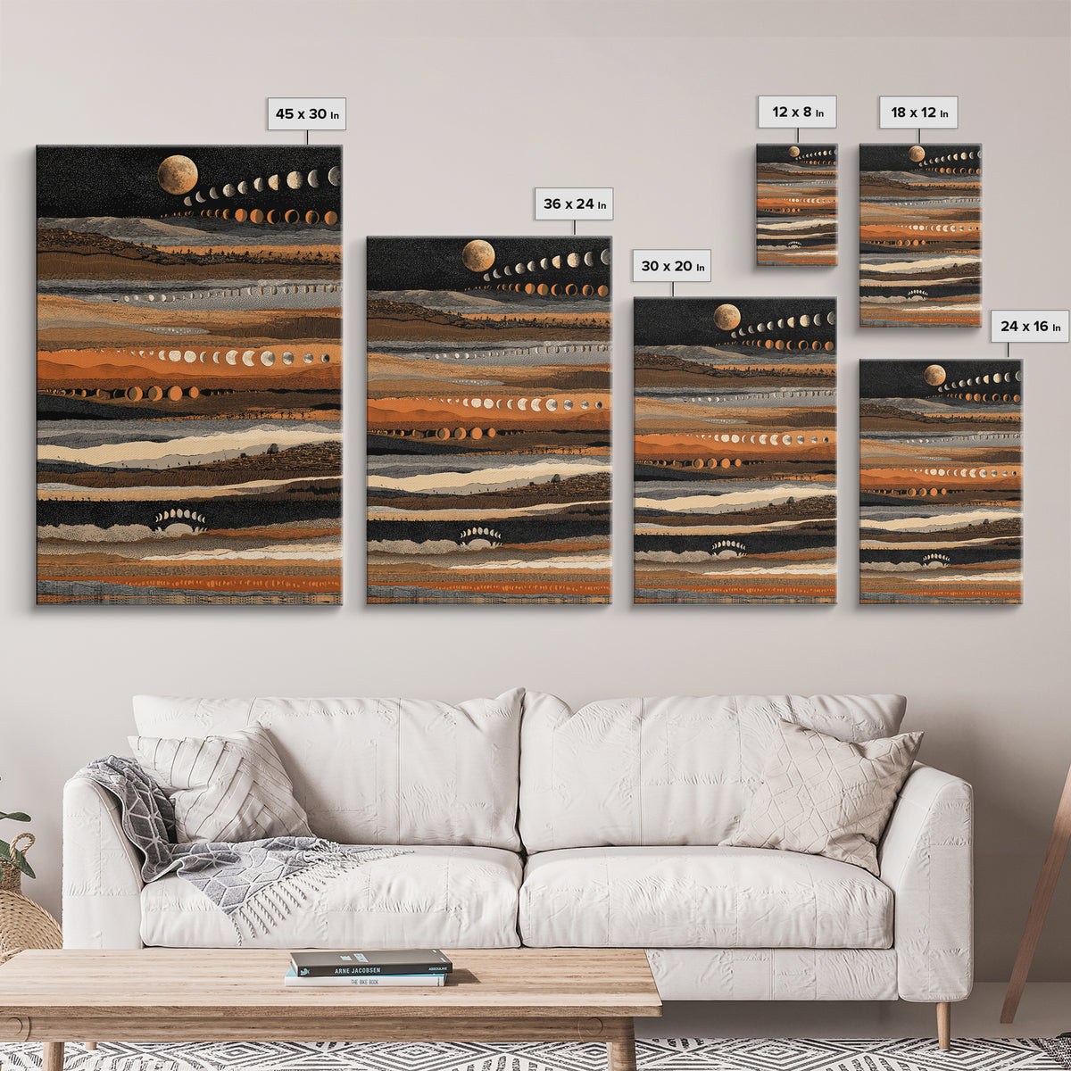 Earth Tone Lunar Phases Wall Art, Celestial Abstract Art, Moon Cycle Poster, Boho Wall Decor, Modern Canvas Art Home Decor Gift