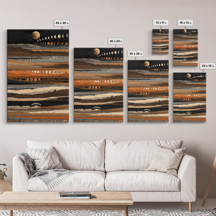 Earth Tone Lunar Phases Wall Art, Celestial Abstract Art, Moon Cycle Poster, Boho Wall Decor, Modern Canvas Art Home Decor Gift