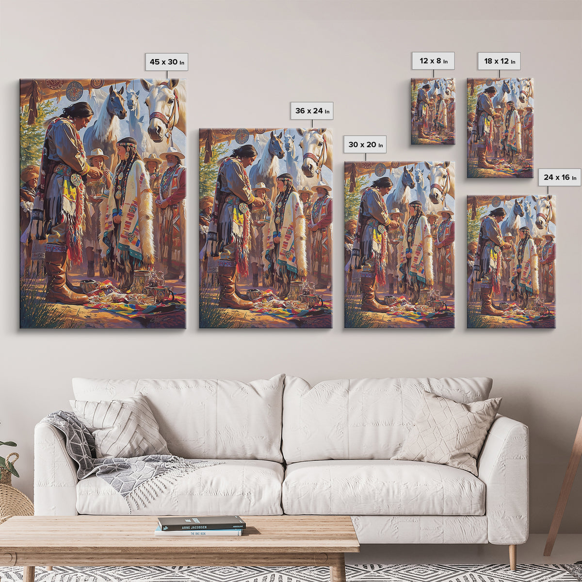 Indigenous Horse Blessing Ceremony Canvas Print, Tribal Cultural Wall Decor, Western Portrait Art, Meaningful Gift For Her