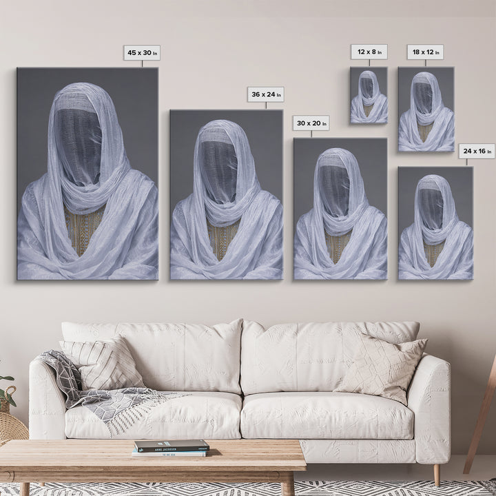 White Veiled African Woman Portrait Wall Art, Afrocentric Cultural Photography, Elegant Spiritual Home Decor Canvas Print