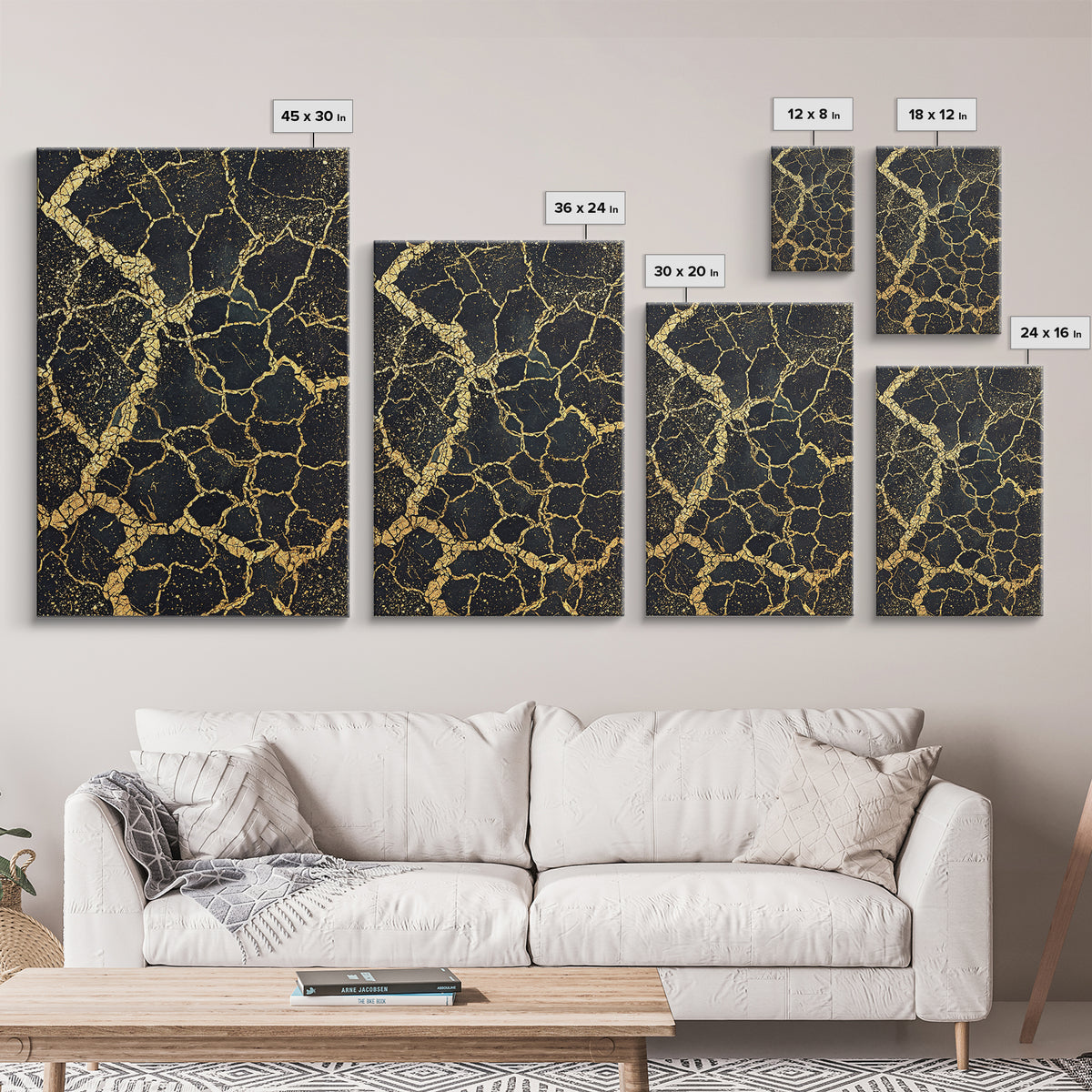Black And Gold Cracked Earth Abstract Wall Art, Luxury Canvas Print, Kintsugi Texture, Modern Home Decor, Statement Piece