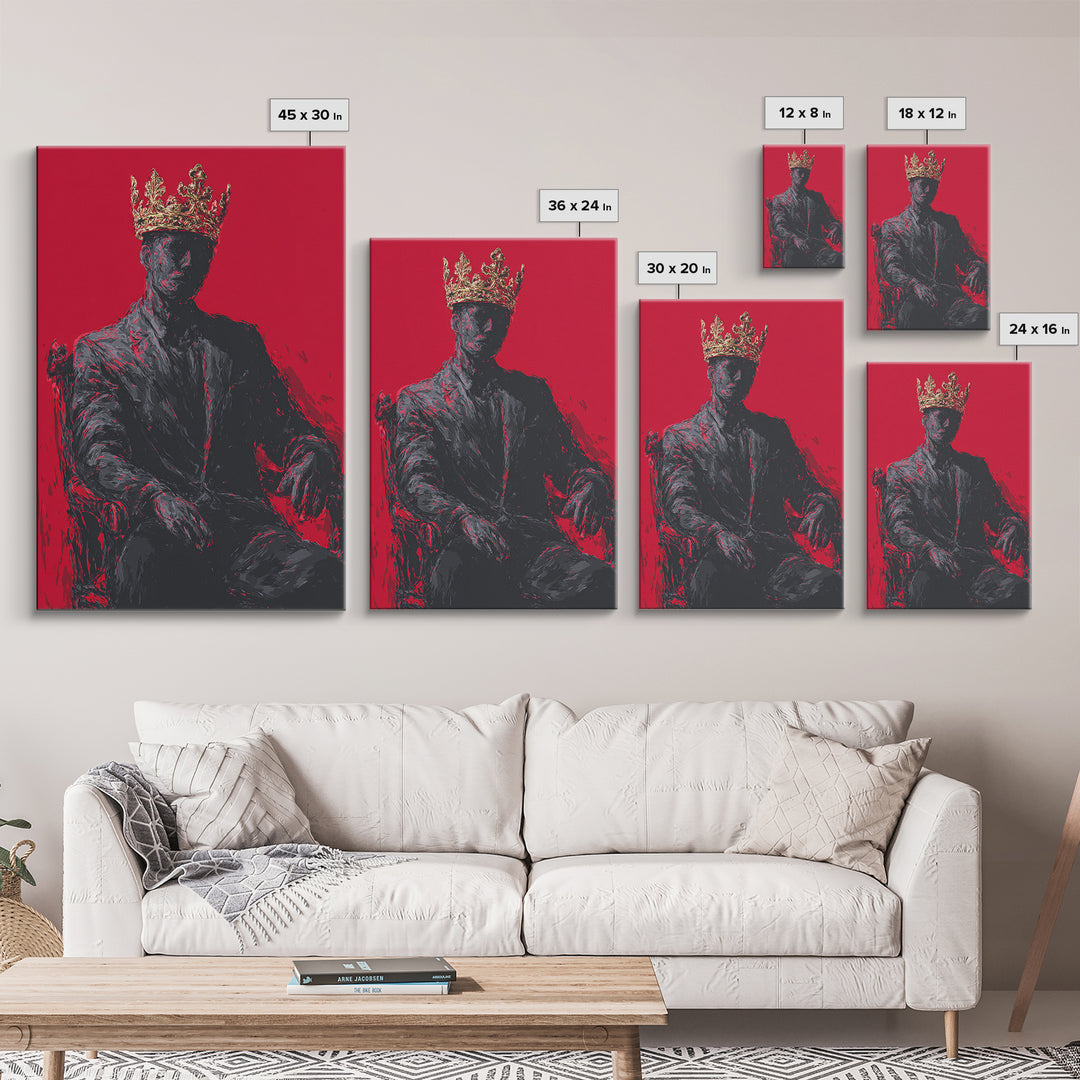 Crowned Black Man Portrait Canvas Print, Red Royal Afrocentric Wall Art, African American Art, Bold Modern Home Decor, Gift For Him