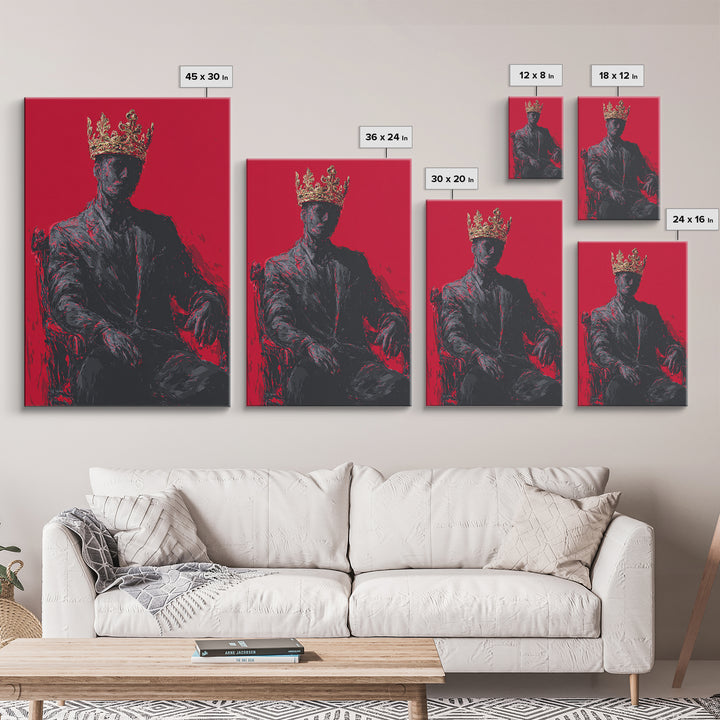 Crowned Black Man Portrait Canvas Print, Red Royal Afrocentric Wall Art, African American Art, Bold Modern Home Decor, Gift For Him
