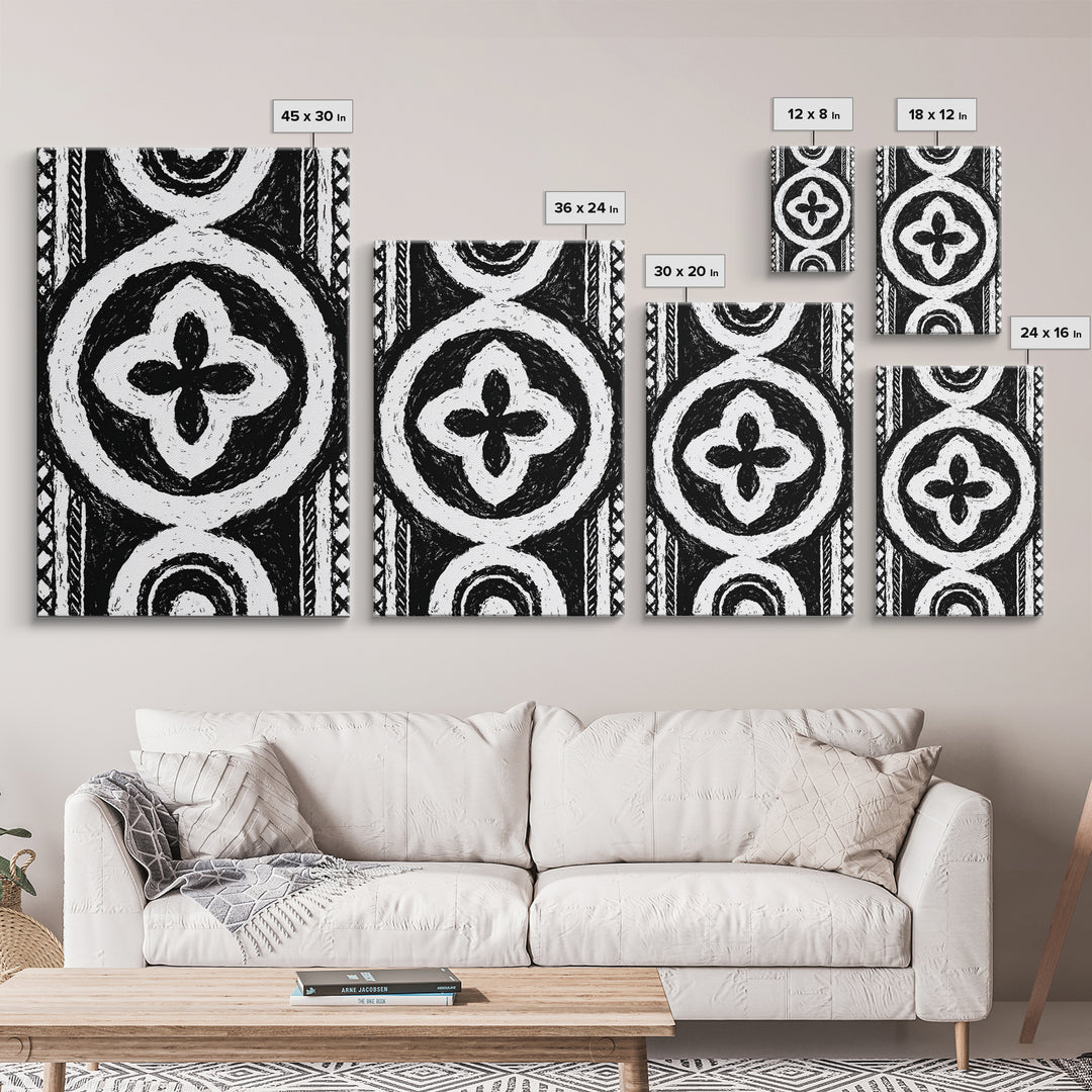 Black And White African Pattern Wall Art, Tribal Textile Canvas Print, Mud Cloth Decor, Geometric Boho Wall Decor, Unique Gift