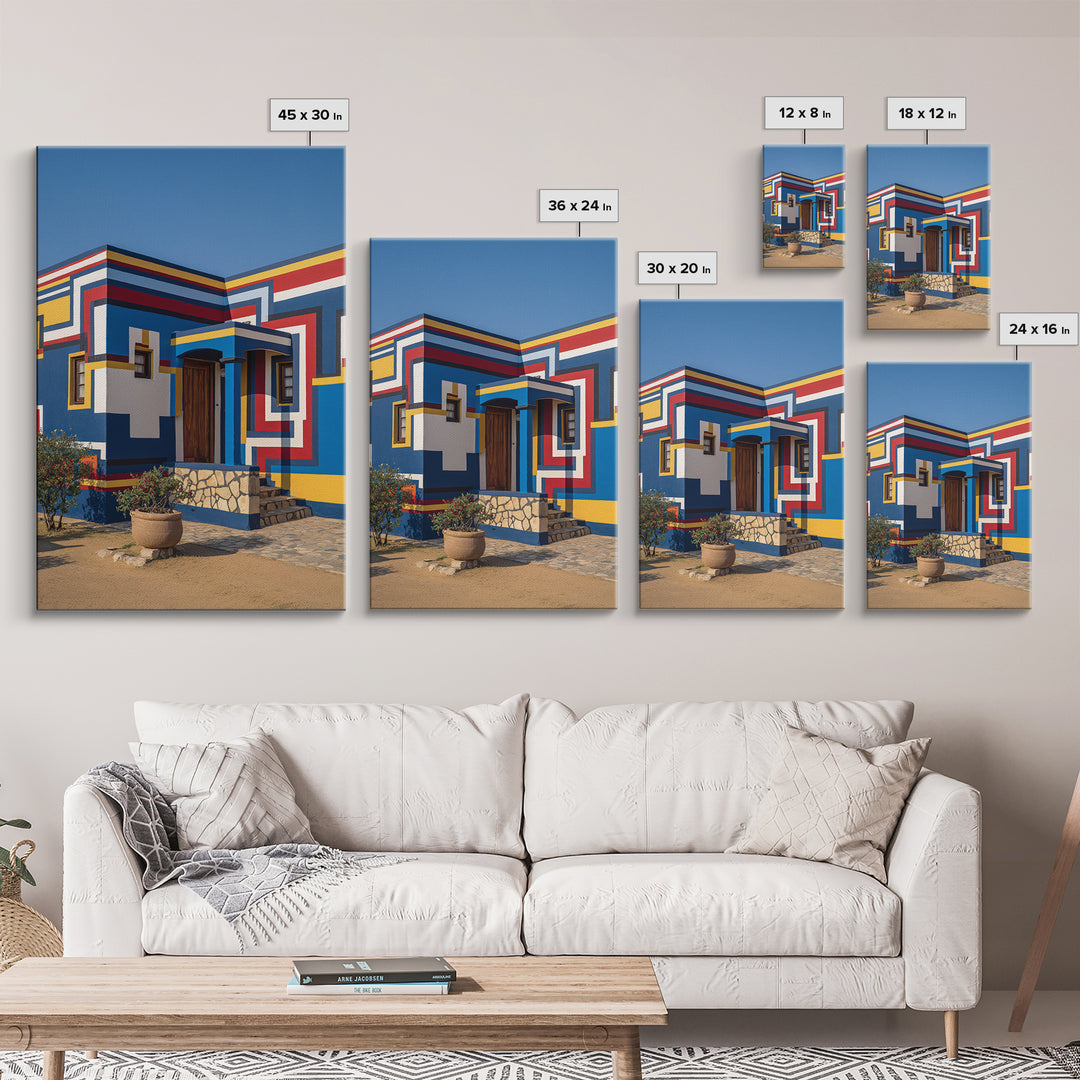 Modern Ndebele House Entrance Canvas Print, African Wall Art, Bold Geometric Architecture, Cultural Home Decor Gift Statement