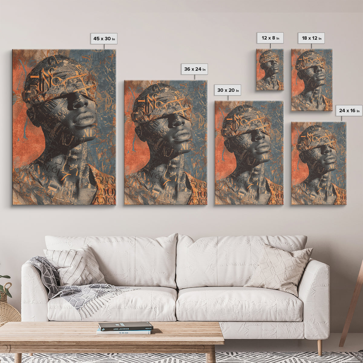 Blindfolded Black Woman Canvas Print, Abstract Typography Portrait, African American Art, Burnt Orange Afrocentric Decor