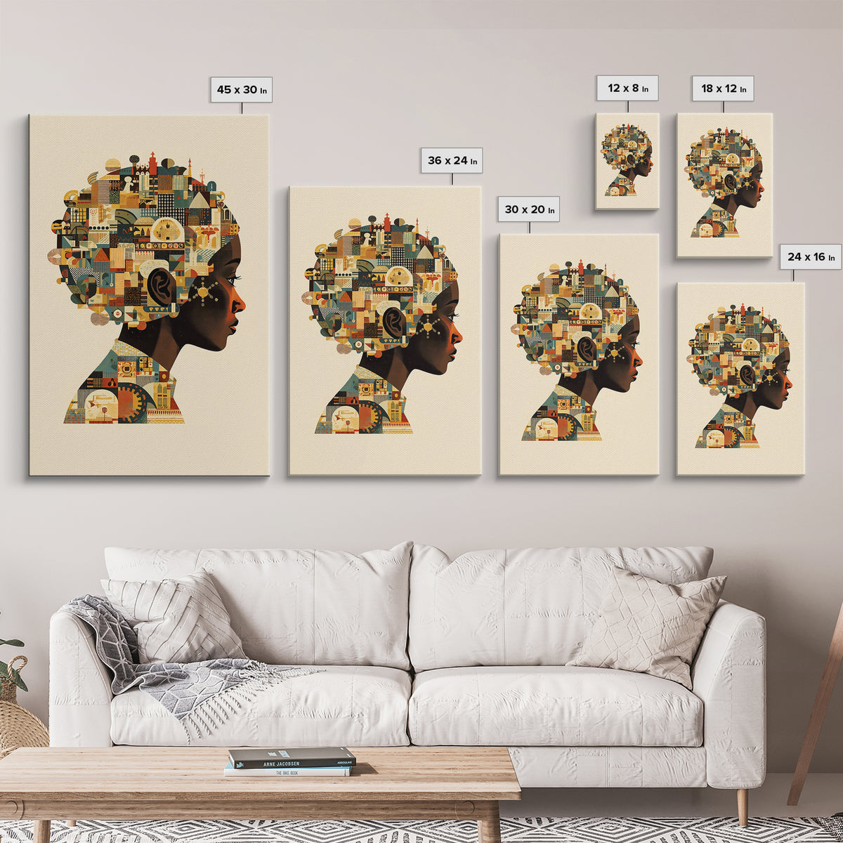 Profile Of African Woman With Architectural Afro, Wall Art, Geometric Portrait, Cultural Home Decor, Modern Afrocentric Art Print