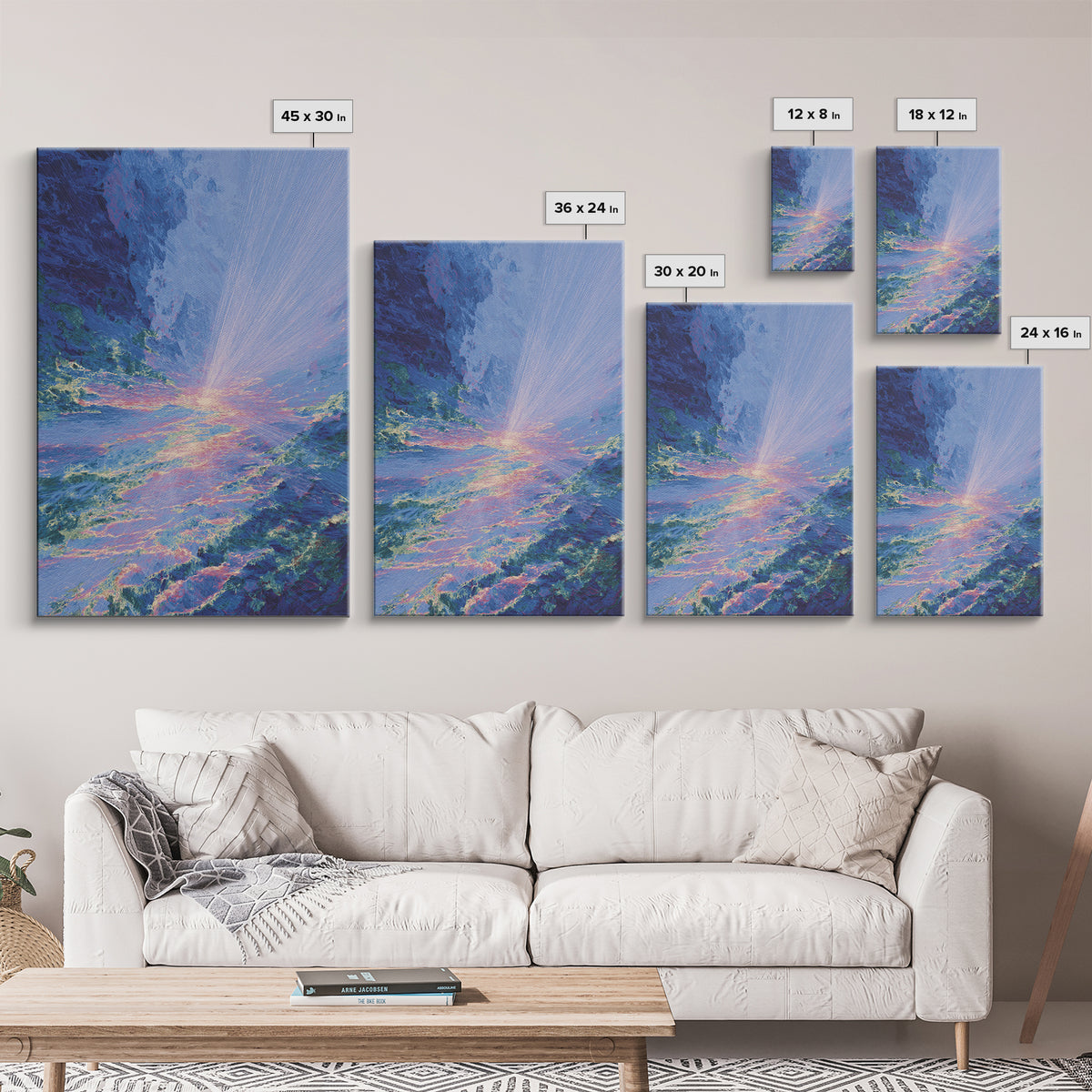 Radiant Blue Ocean Sunrise Wall Art, Abstract Seascape Canvas Print, Coastal Home Decor, Dreamy Beach Art, Large Wall Decor