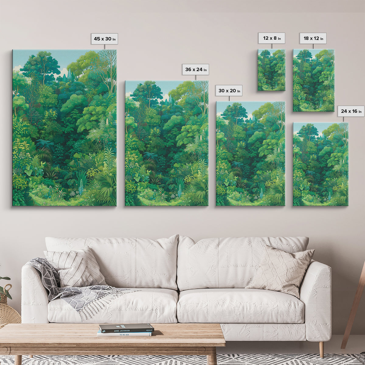 Lush Green Tropical Jungle Wall Art, Botanical Forest Canopy, Nature Scene Art, Modern Home Decor, Large Decor Art, Green Wall Decor