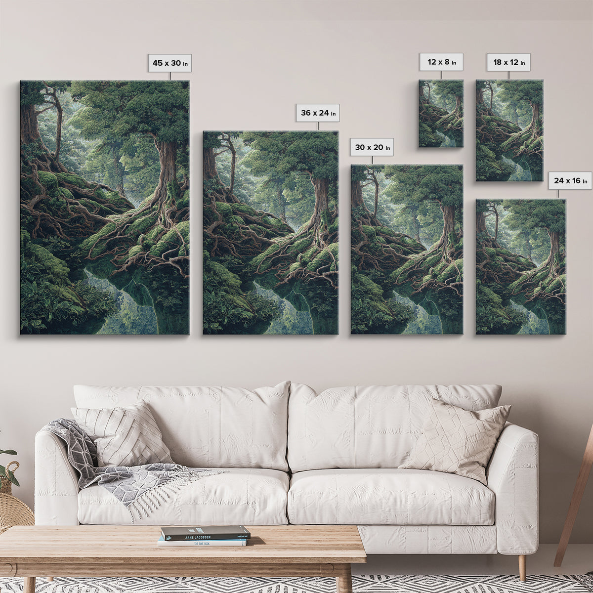 Ancient Forest Roots Wall Art, Mossy Green River Gorge, Mystical Nature Scene Art, Statement Wall Decor, Unique Canvas Print