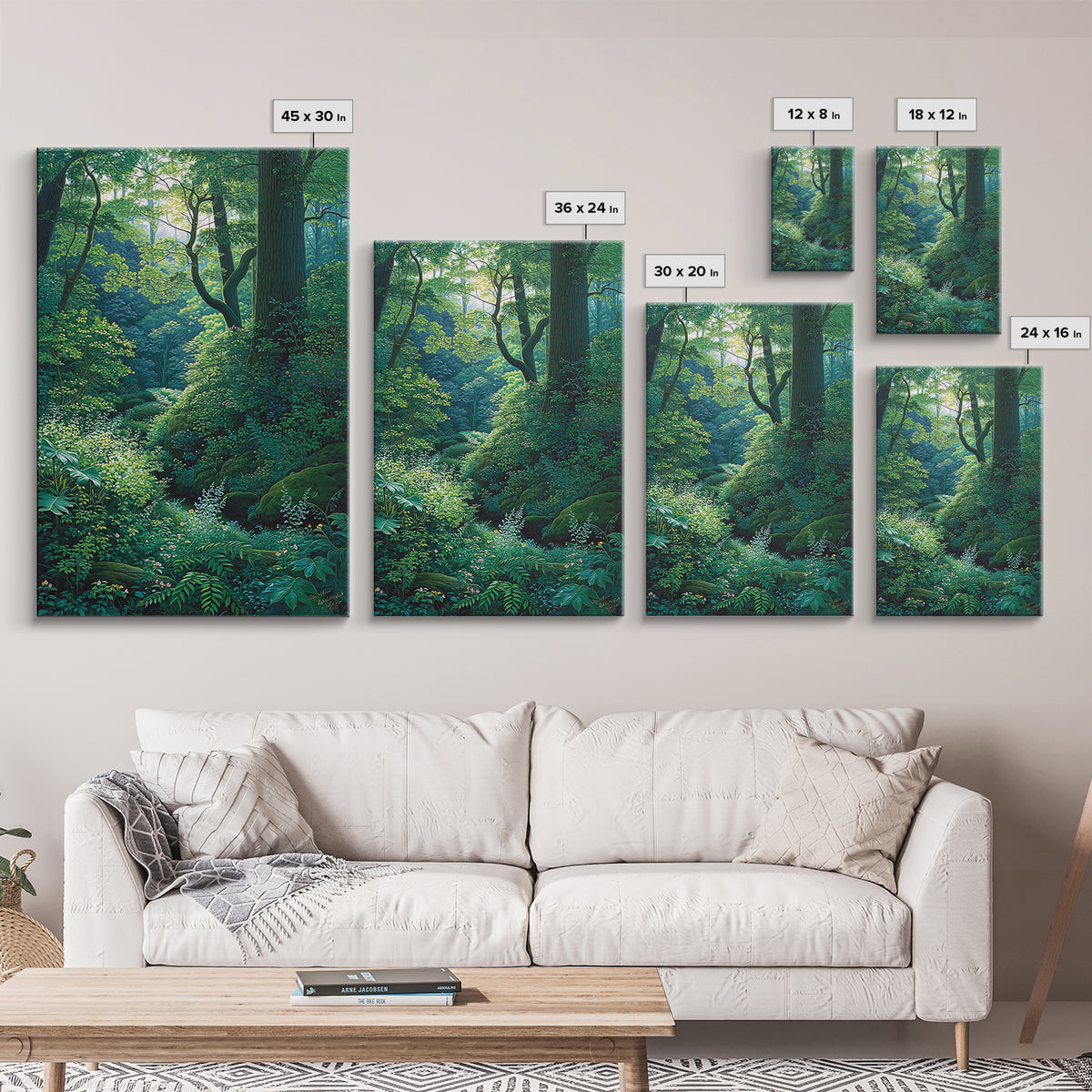 Sunlit Woodland Glade With Ferns Wall Art, Green Nature Scene Art, Dreamy Forest Decor, Botanical Bedroom Wall Decor Gift